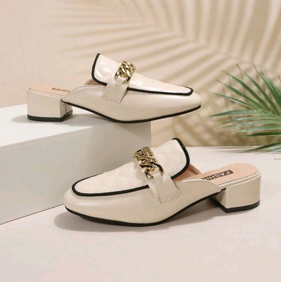 Women Square Toe Mules Shoes Metal Buckle Strap Decor Open-Toed Sandals, Elegant - Picture 2 of 6